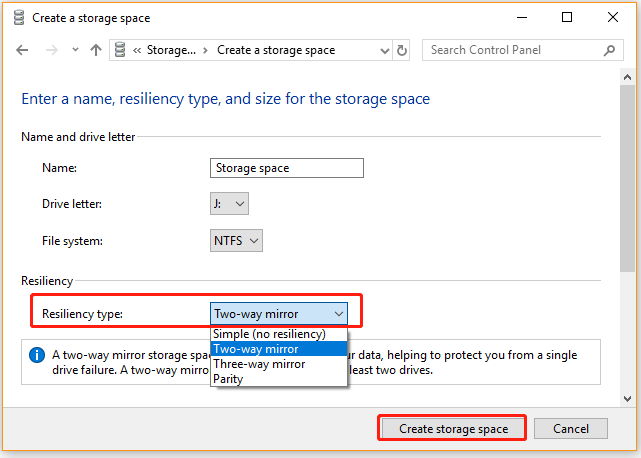   configurare RAID utilizzando Spazi di archiviazione