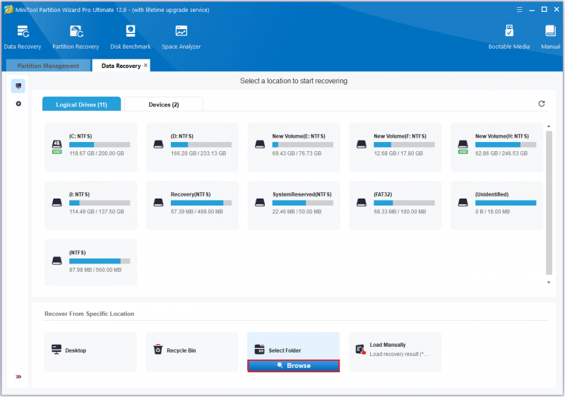 klik på Gennemse i denne side Partition Wizard