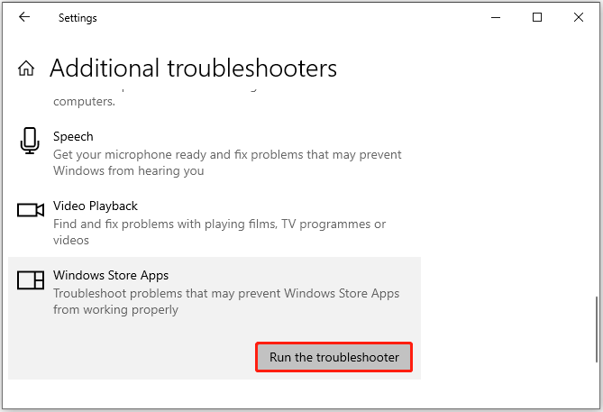   esegui lo strumento di risoluzione dei problemi delle app di Microsoft Store