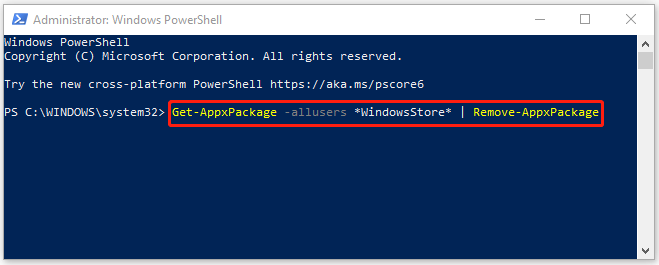   Disinstallare Microsoft Store
