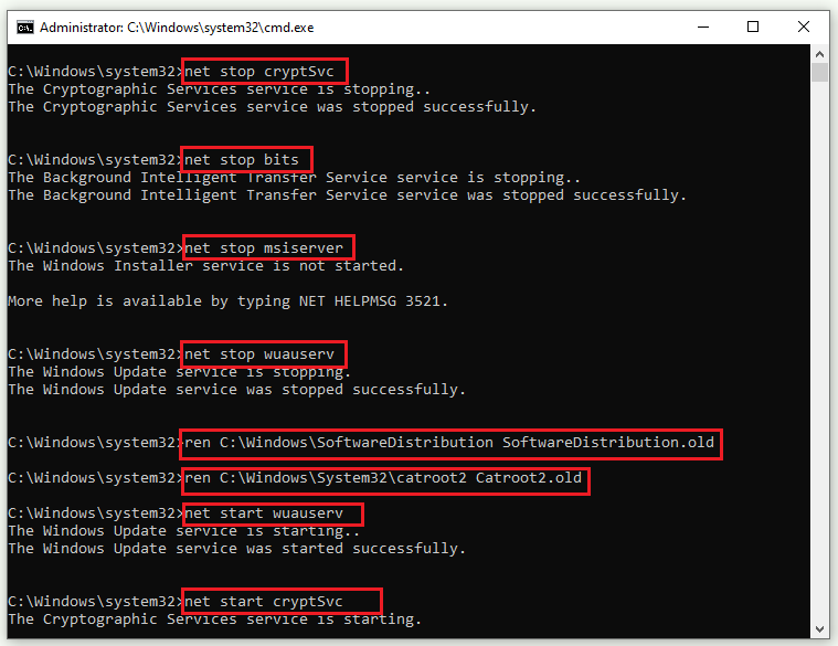   nulstil Windows-opdateringskomponenter