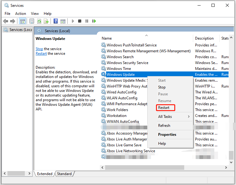   重新启动 Windows 更新服务