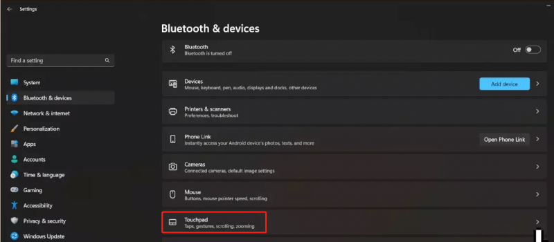   vælg Touchpad i Windows 11