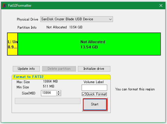   formattare un'unità utilizzando FAT32Formatter