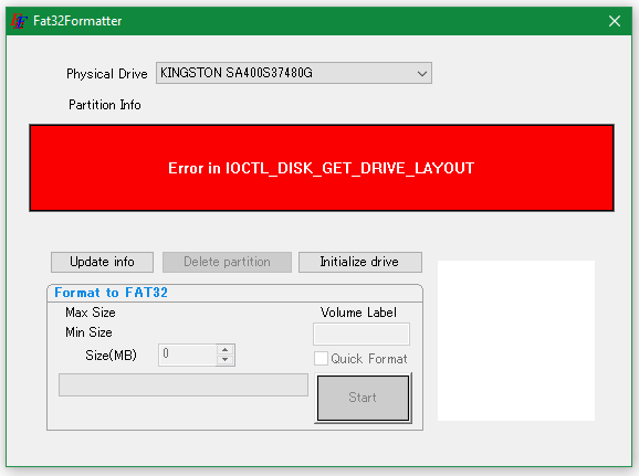   FAT32Errore formattatore