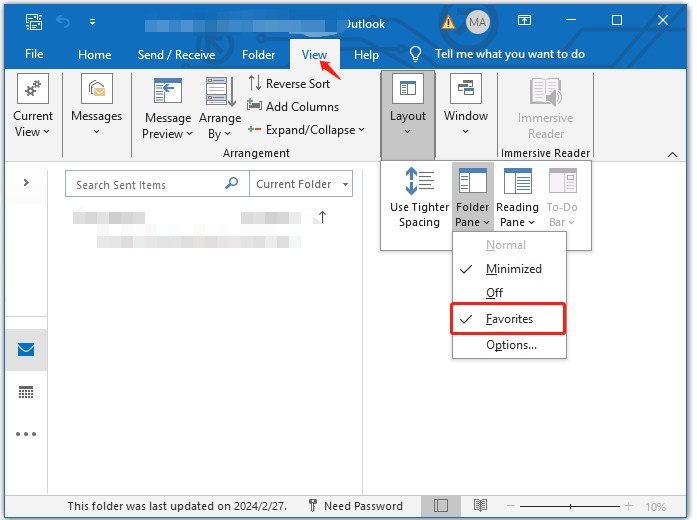 aktiver Outlook-navigation