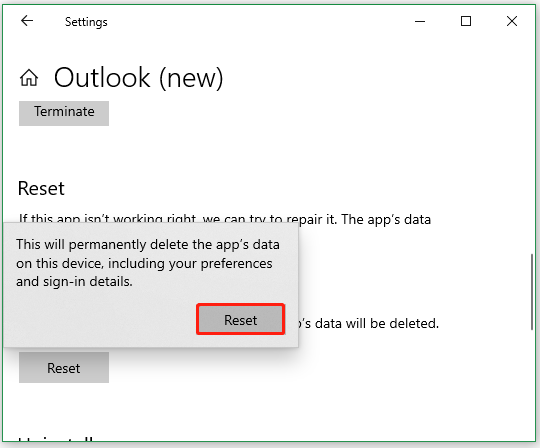 nulstil Outlook