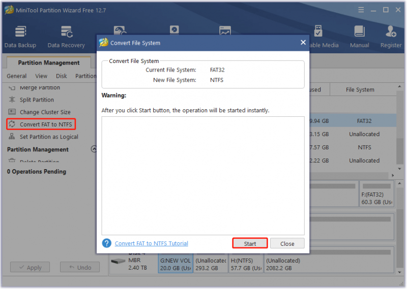 konverter FAT32 til NTFS med denne side Partition Wizard