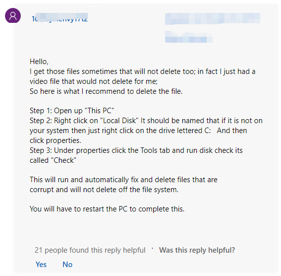   un rapporto utente dal forum Microsoft
