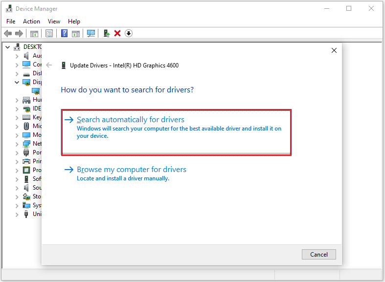   Fare clic su Search automaticamente l'opzione Driver