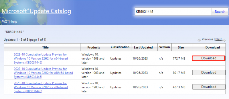download KB5031445 manuelt