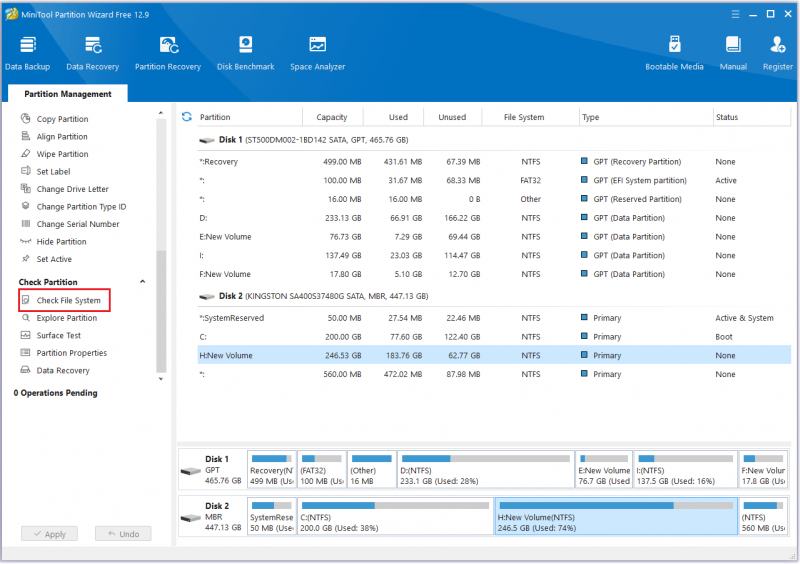   Klik op Bestandssysteem controleren in deze Site Partition Wizard