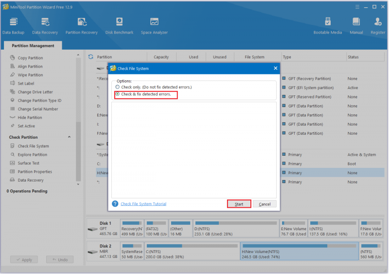   Klik op Start in de wizard Site Partition