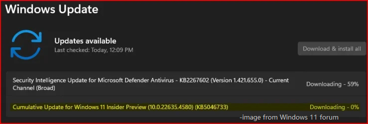   Anteprima di Windows 11 Insider KB5046733