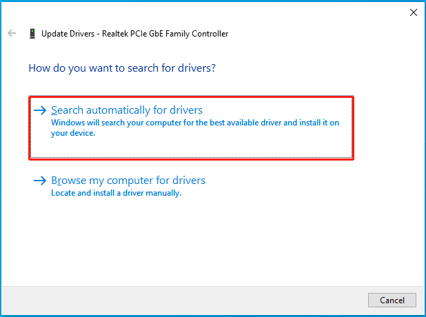   selezionare Cerca automaticamente i driver