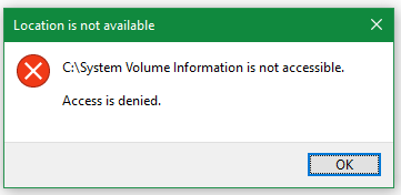 Systemvolumenoplysninger er ikke tilgængelige