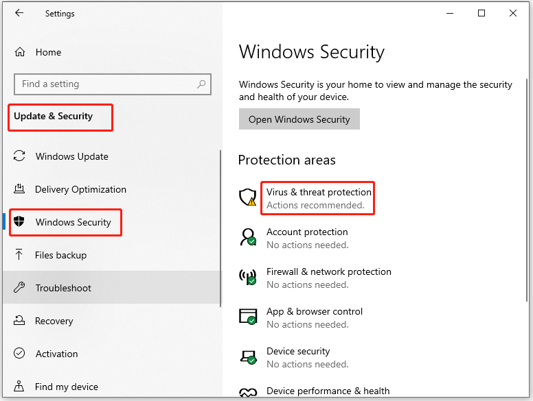   fare clic su Protezione da virus e minacce