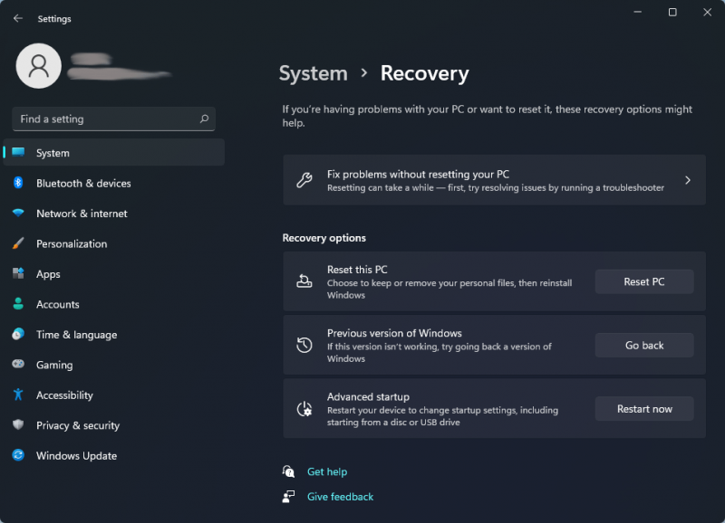   tagasipöörake Windows 11