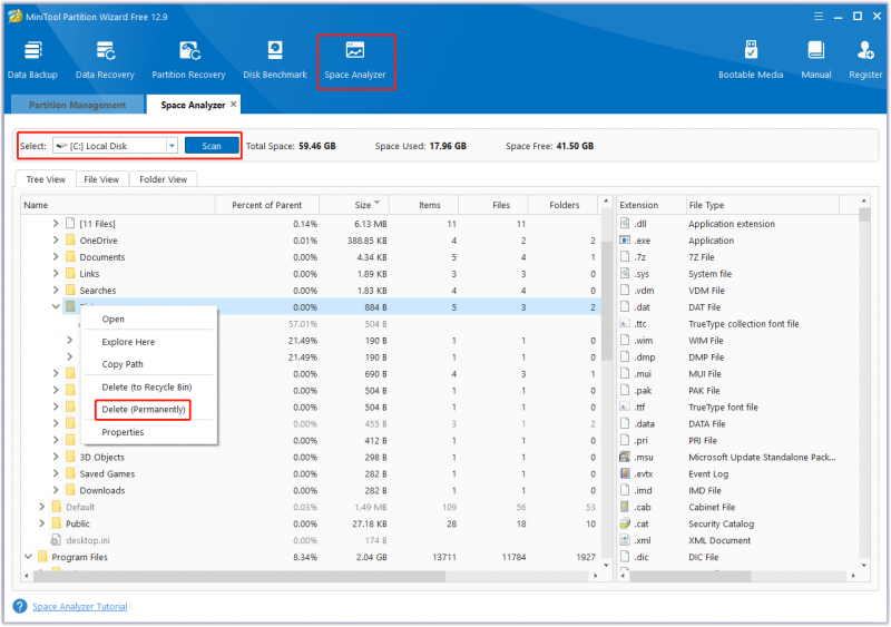   utilizzare Space Analyser della procedura guidata di partizione di questo sito per liberare spazio su disco