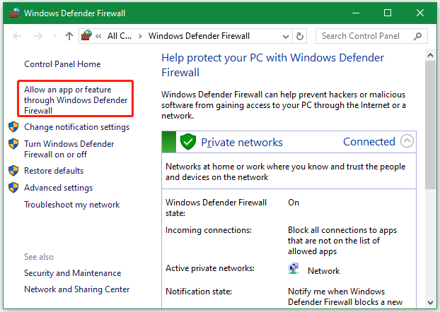 Bir uygulamaya veya özelliğe Windows Defender Güvenlik Duvarı üzerinden izin verme