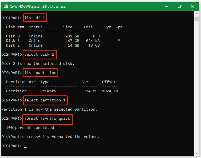 تنسيق USB إلى NTFS باستخدام DiskPart