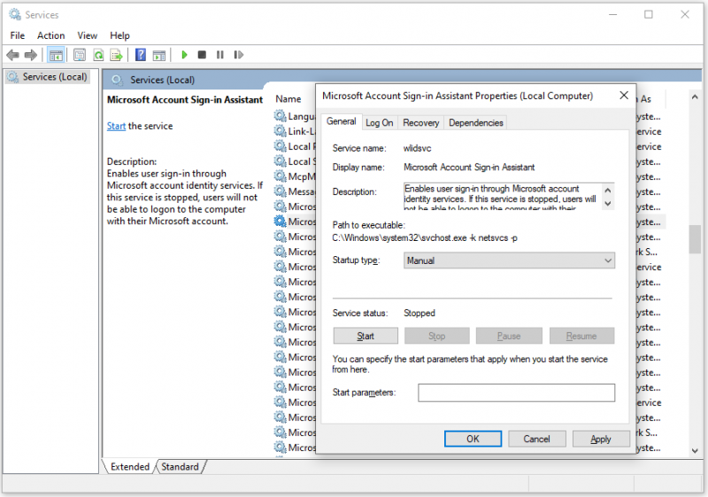   tjek Microsoft Account Log-in Assistant Service