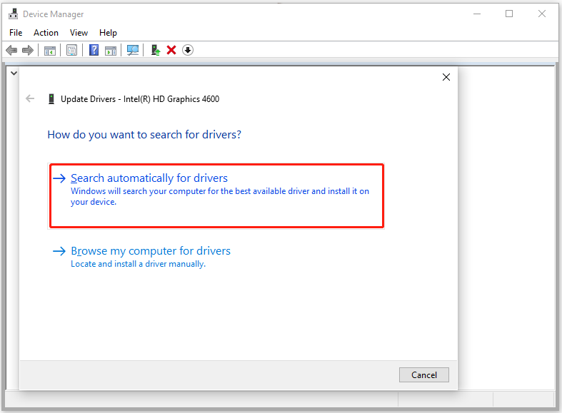   Seleziona Cerca automaticamente per i driver