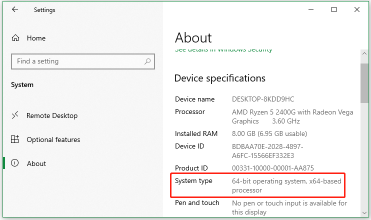 tjek systemtype på Windows 10