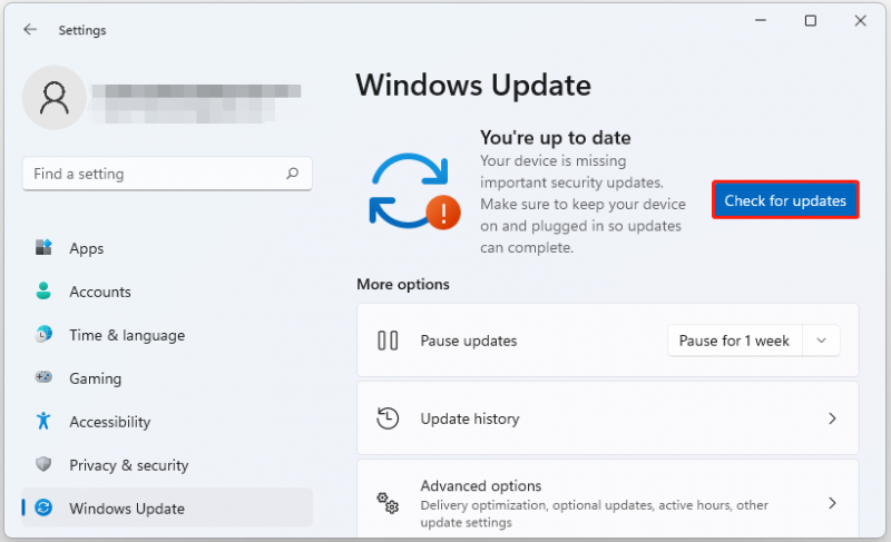   Klik op Controleren op updates