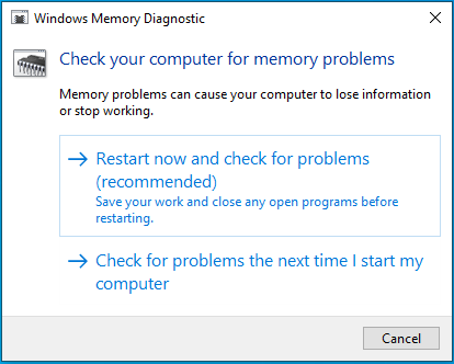   Esegui la diagnostica della memoria di Windows