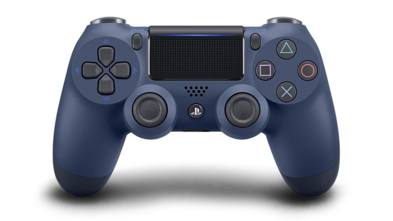 Een vooraanzicht van de Midnight Blue PS4-controller.