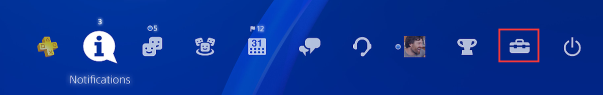 klikk på Innstillinger-ikonet på dashbordet til PS4