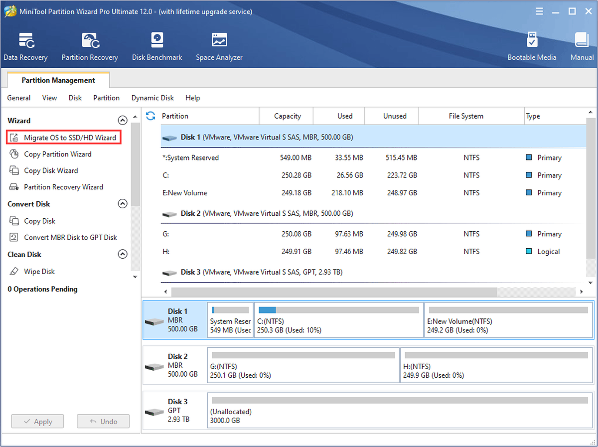 fare clic su Migrate OS to SSD / HD Wizard