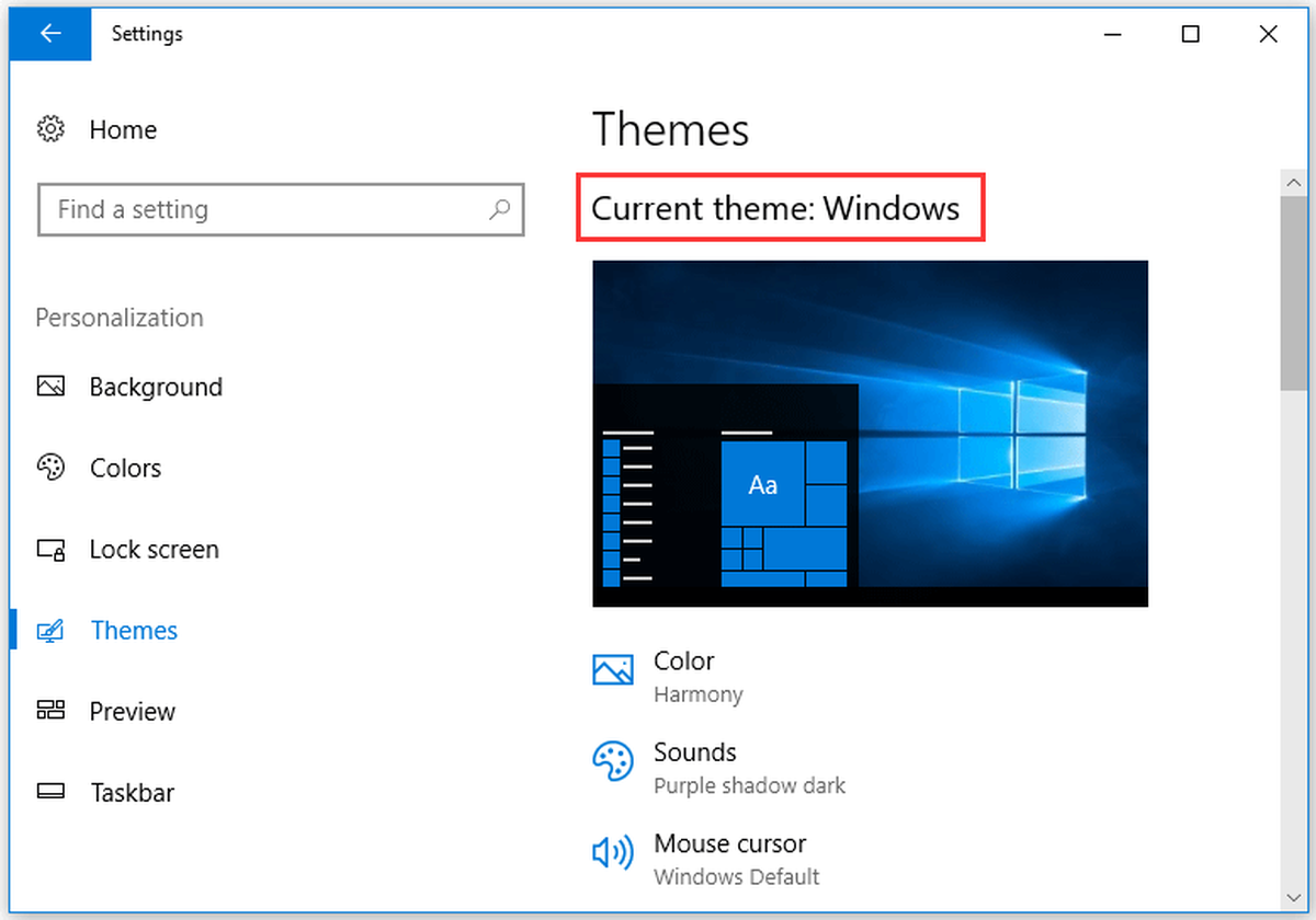 проверете дали използвате тема по подразбиране на Windows 10