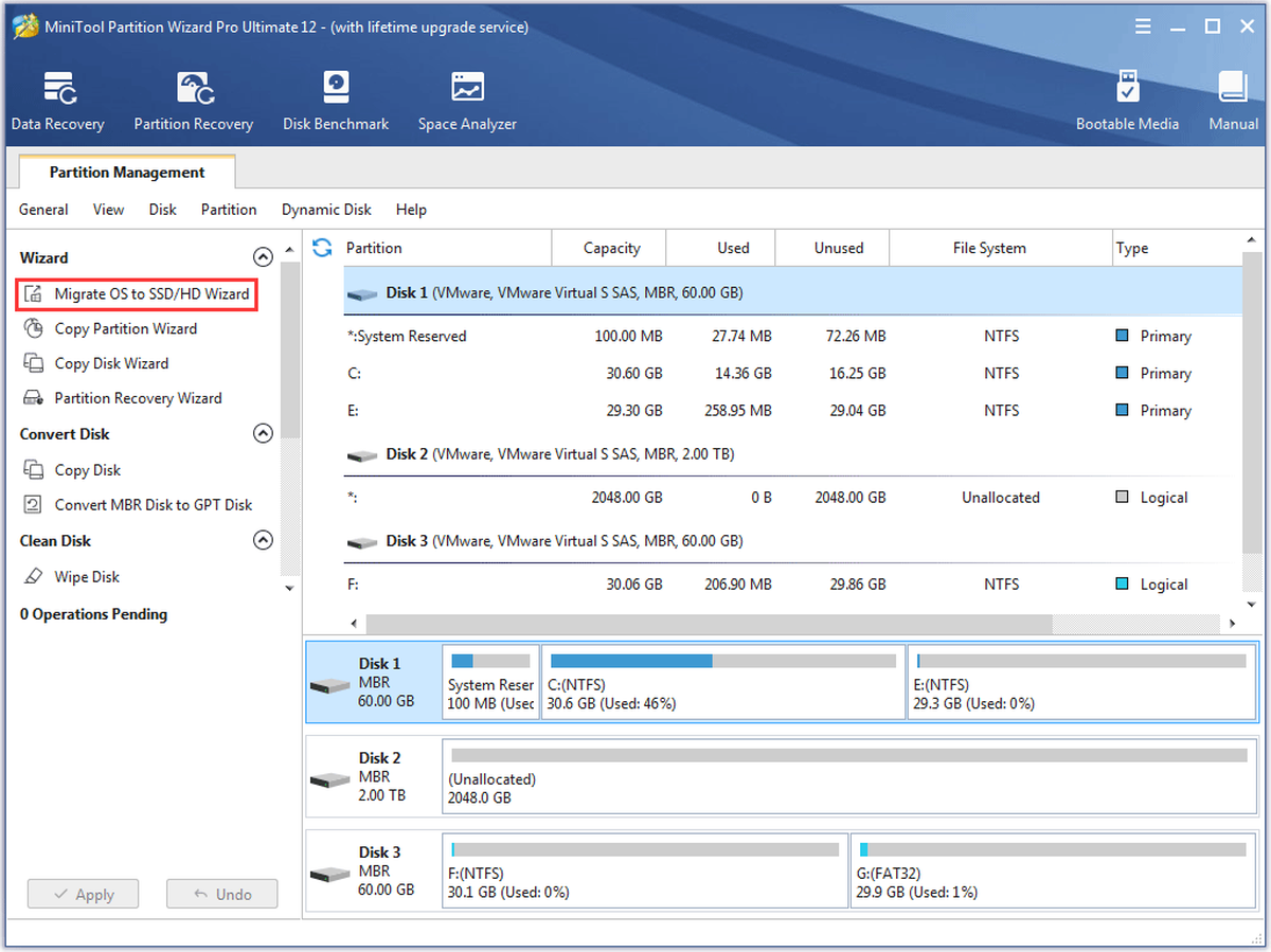 изберете Migrate OS to SSD / HD Wizard