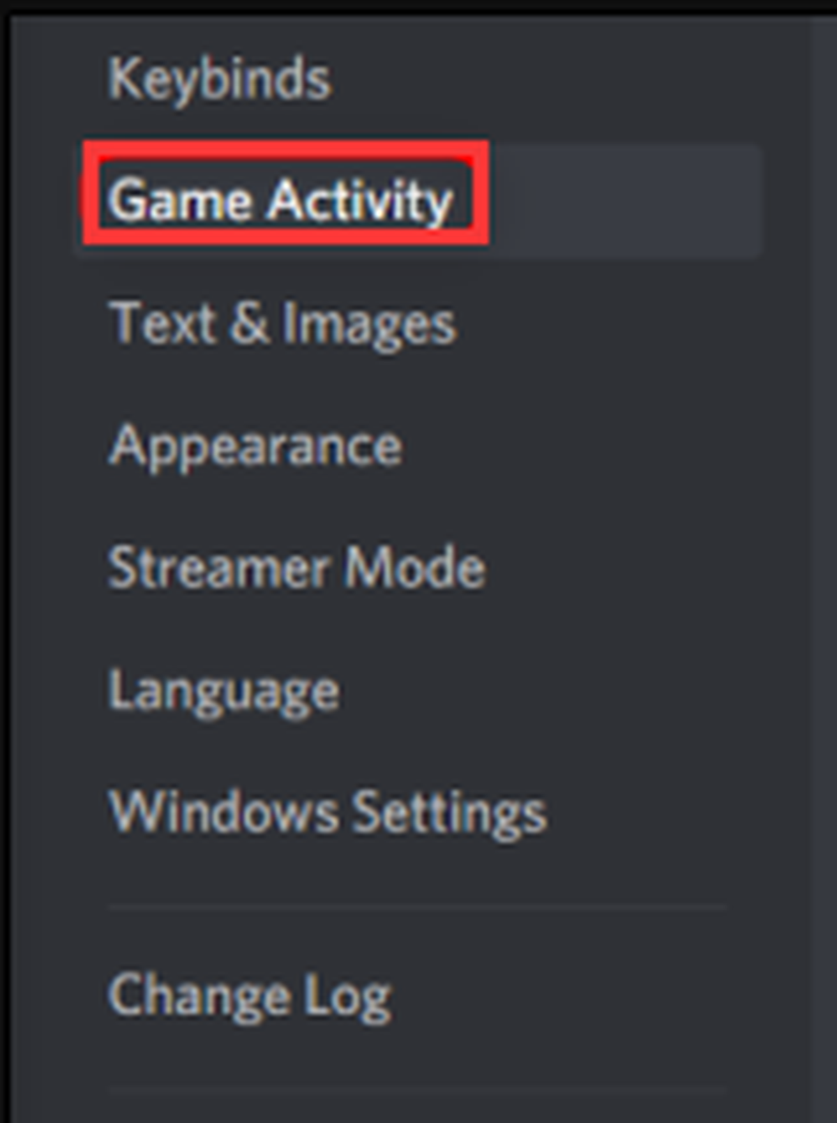 klikk på Game Activity on Discord