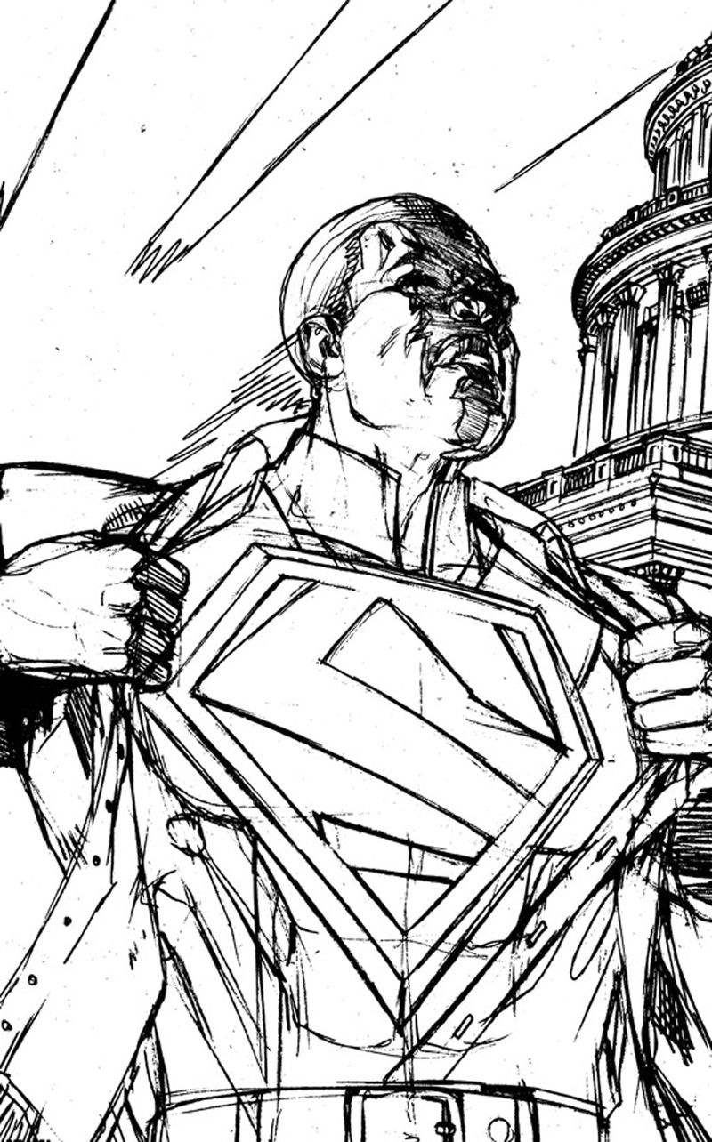 Foreløbig skitse til Action Comics #9 cover
