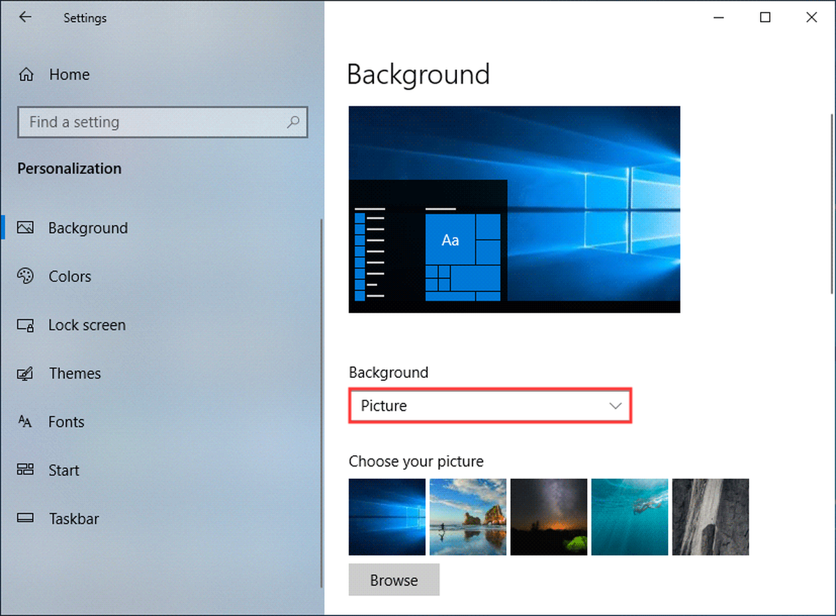 elegir configuración de imagen