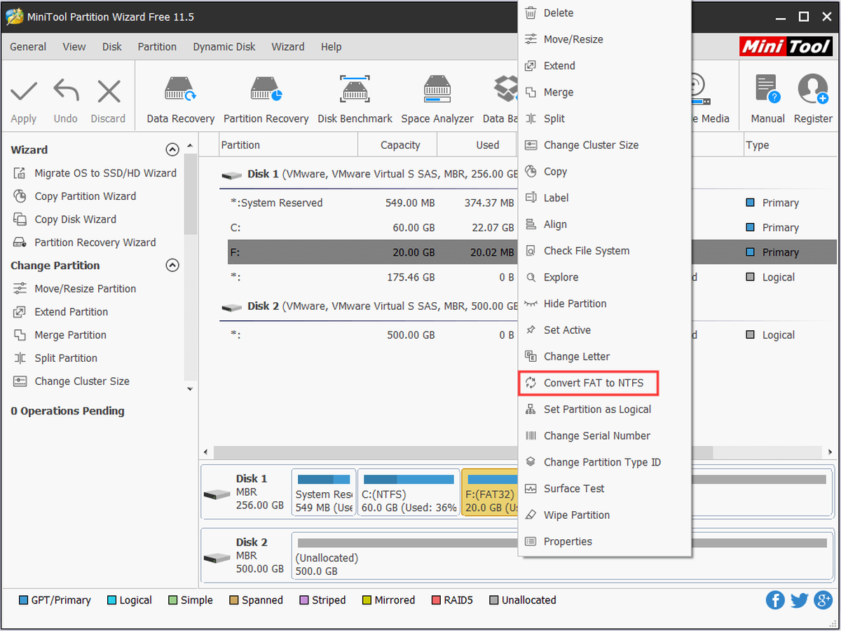 valitse Muunna FAT NTFS -vaihtoehto