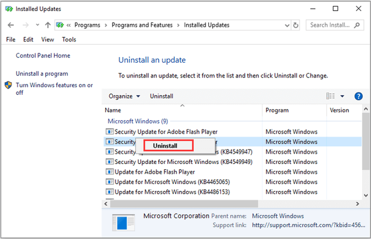 деинсталирайте актуализациите на Windows