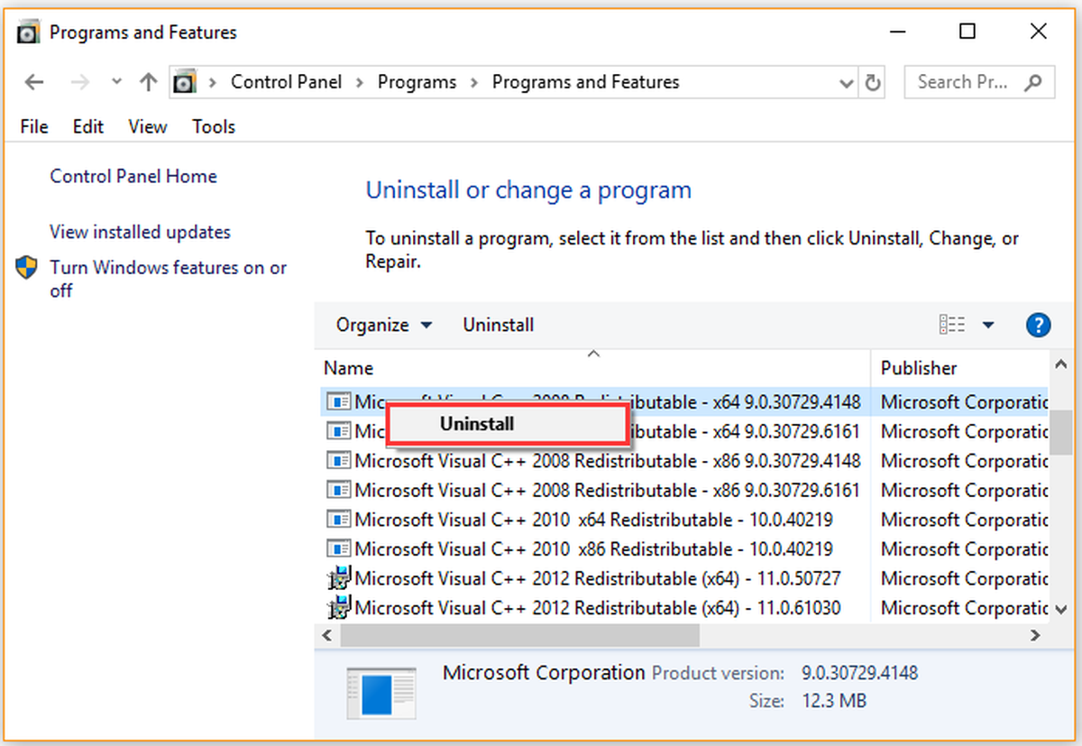 disinstallare Microsoft Visual C Redistributable