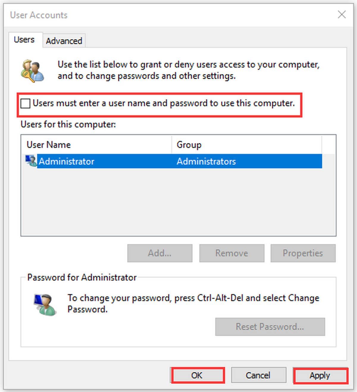 Gli utenti devono inserire un nome utente e una password per utilizzare questo computer