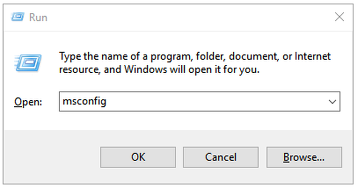 tippige aknas Run käsk msconfig
