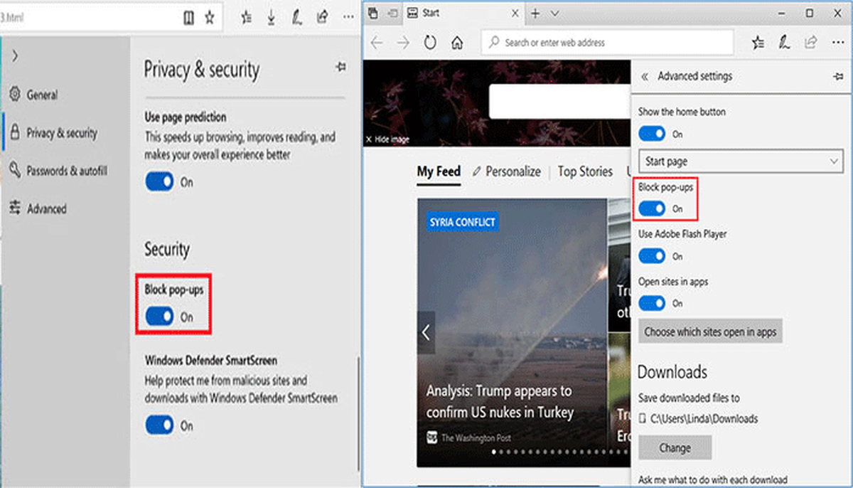stop Microsoft Edge pop op