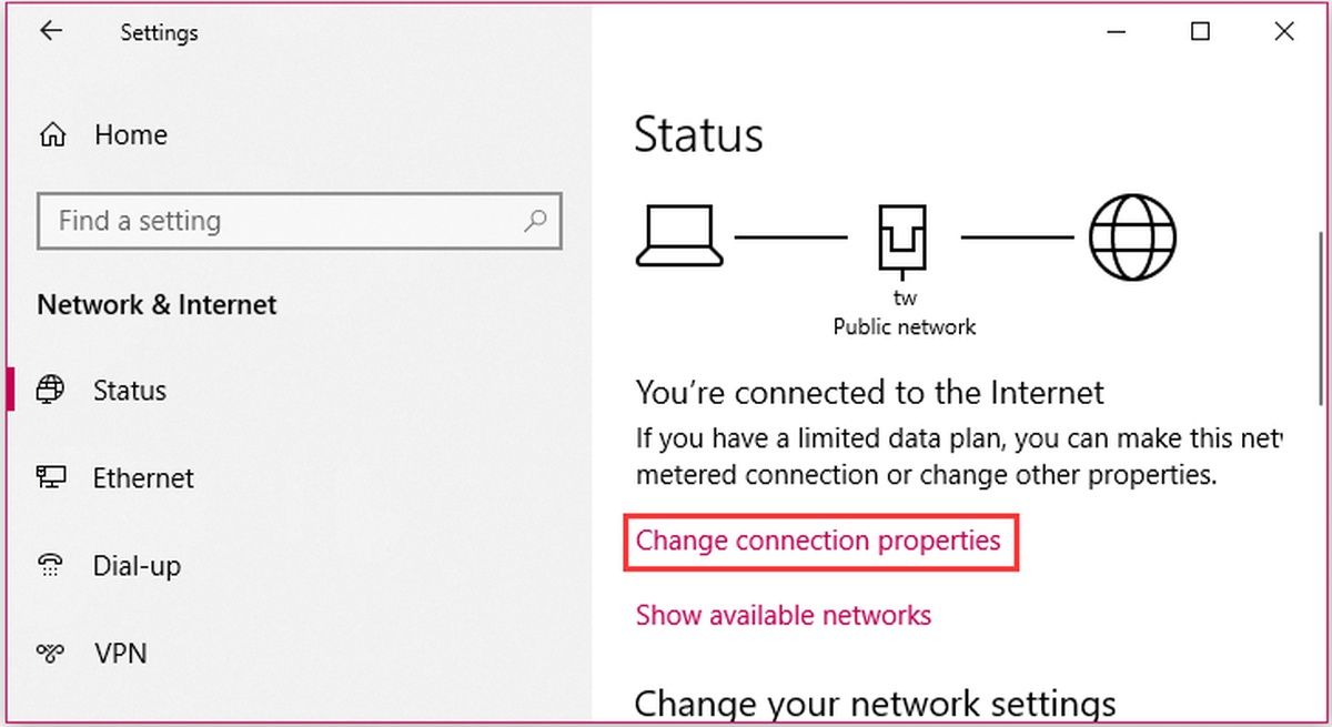 modificare le proprietà di connessione