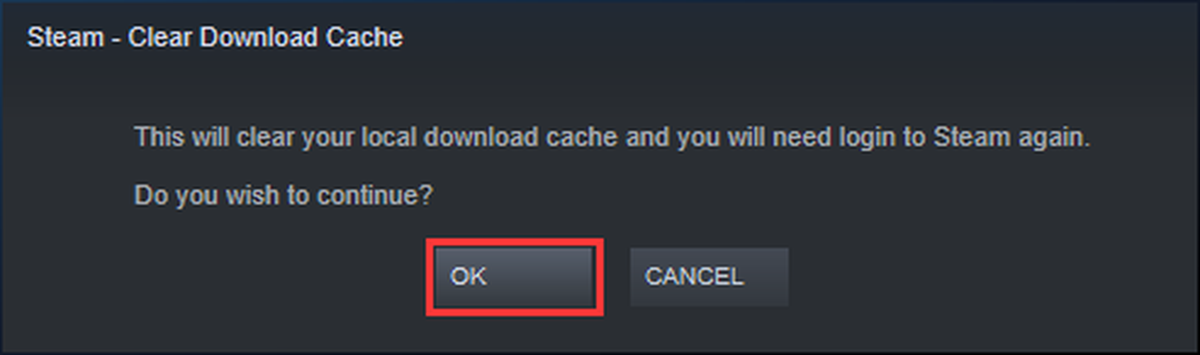 fare clic su OK per svuotare la cache