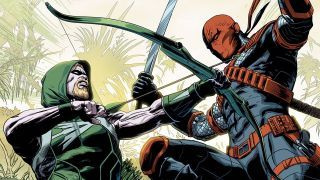   Afbeelding van Green Arrow die tegen Deathstroke vecht