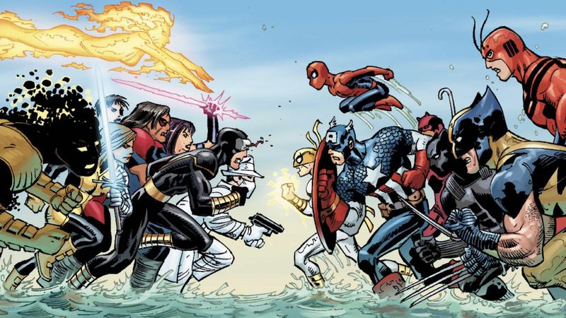 billede af Avengers, der kæmper mod X-Men