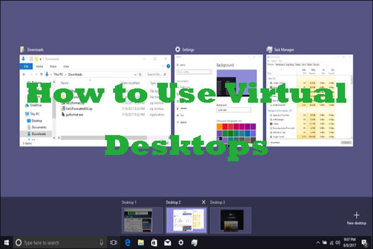 hvordan du bruker virtuelle skrivebord i Windows