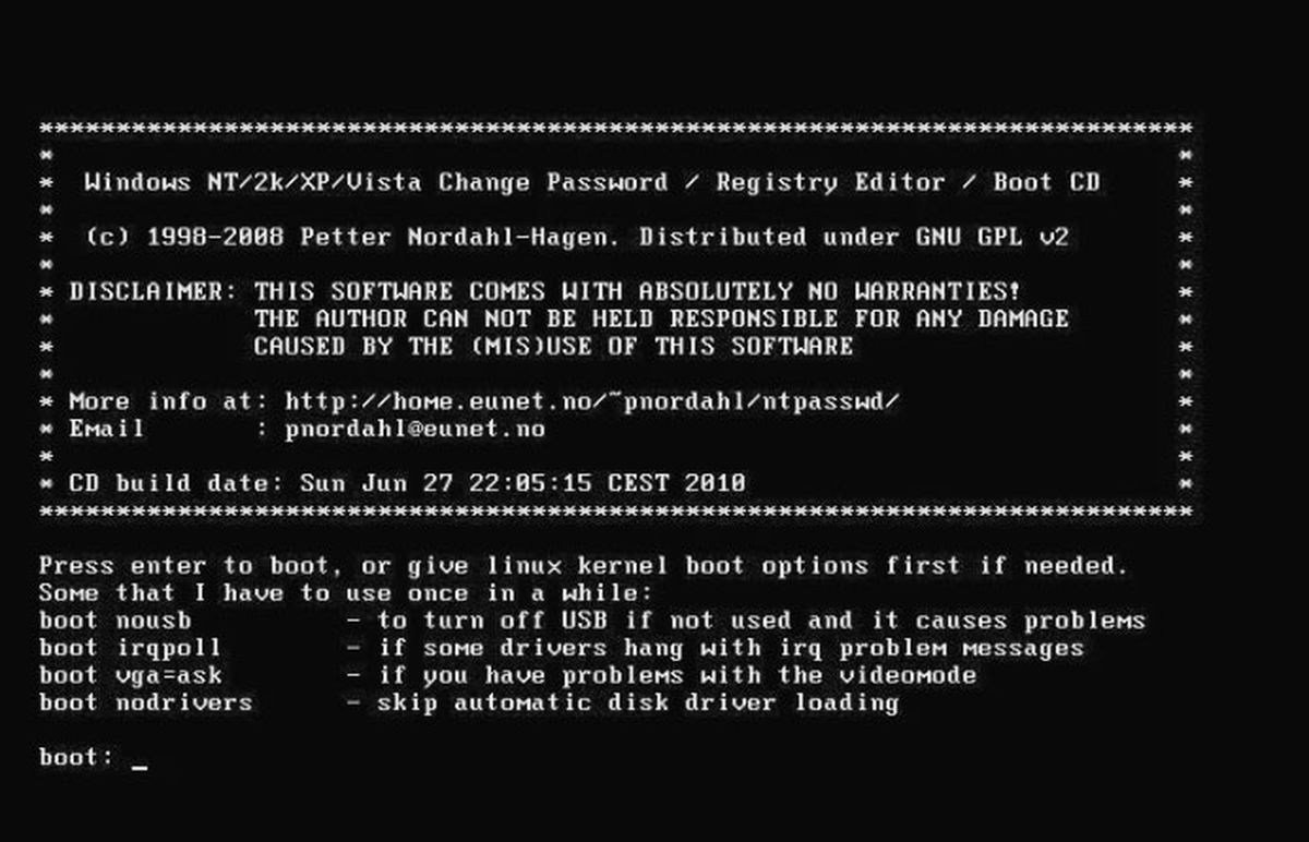Password NT offline e editor del registro
